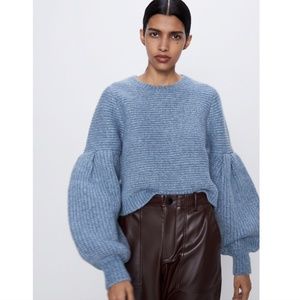 Zara WOOL BLEND BALLOON OVERSIZED SLEEVE SWEATER